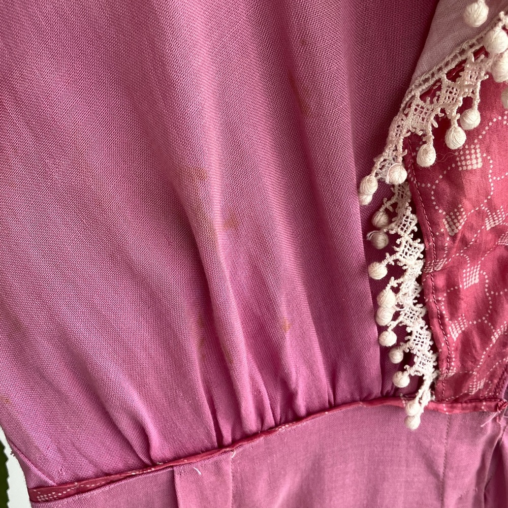 Vintage Antique Edwardian Cream Lace & Mauve Pink A-Line Empire Waist Maxi Dress - Picture 4 of 12